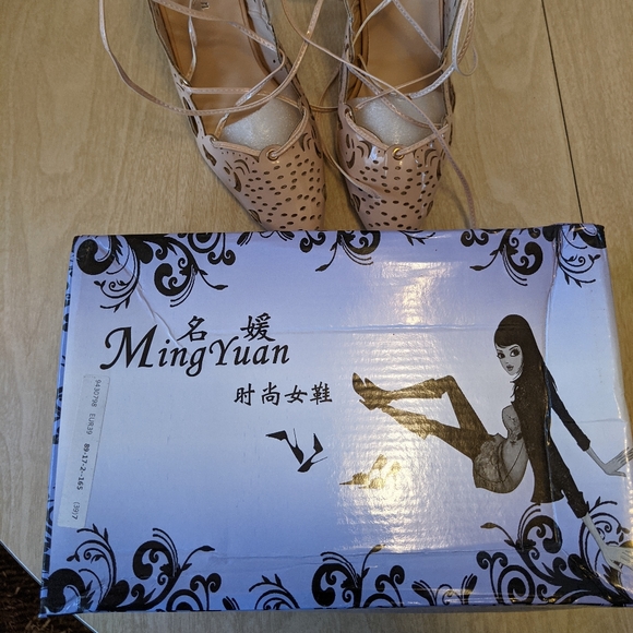 Nude Patent Laser Cut Lace Up Ankle Wrap Heels 8 - Picture 10 of 13